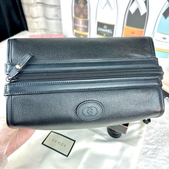 GUCCI Black Leather Toiletry Cosmetic Case Pouch for Man or Woman - Picture 9 of 16
